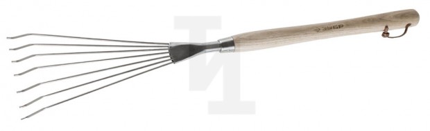 Грабельки ЗУБР "ЭКСПЕРТ" веерные из нержавеющей стали, деревянная ручка из ясеня, 7 круглых зубцов, 290х120х605мм 4-39475_z01