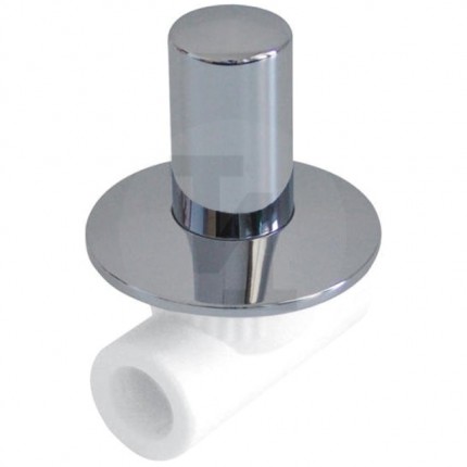Клапан (вентиль) PP-R запорный белый хромированный внутренняя пайка Дн 20х90гр Ру25 РосТурПласт 10539