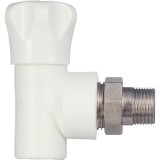 Клапан (вентиль) PP-R запорный белый НР Дн 20х1/2" Ру25 угловой для радиатора РосТурПласт