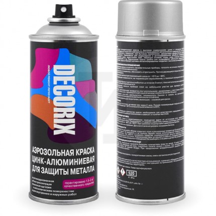 Аэрозольная краска цинк-алюминиевая для защиты металла Decorix 520 мл матовая (12 шт/уп) 0114-01DX
