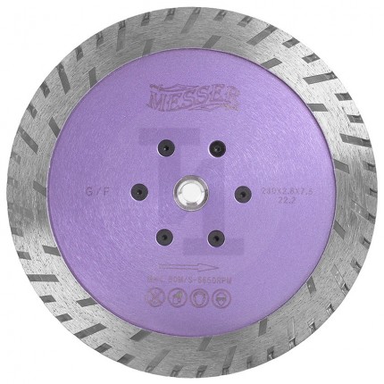 Алмазный диск для шлифовки и резки G/F 230мм по граниту и мрамору Messer 01-41-230