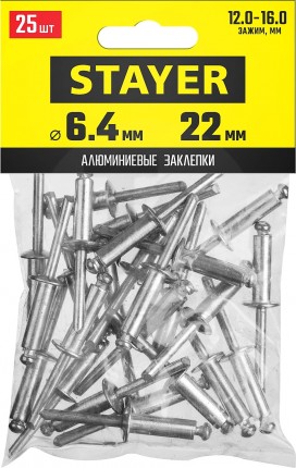 Алюминиевые заклепки Pro-FIX, 6.4 х 22 мм, 25 шт., STAYER Professional 3120-64-22