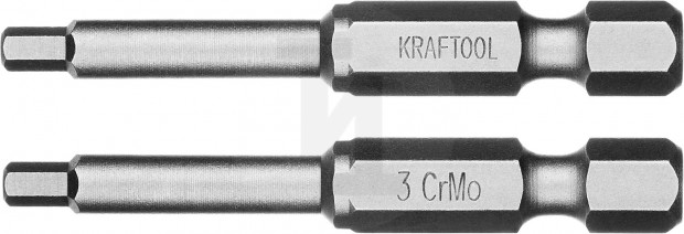 Биты "X-DRIVE" торсионные кованые, обточенные, KRAFTOOL 26127-3-50-2, Cr-Mo сталь, тип хвостовика E 1/4", HEX3, 50мм, 2шт 26127-3-50-2