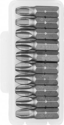 Биты ЗУБР "МАСТЕР" кованые, хромомолибденовая сталь, тип хвостовика C 1/4", PH3, 25мм, 10шт 26001-3-25-10