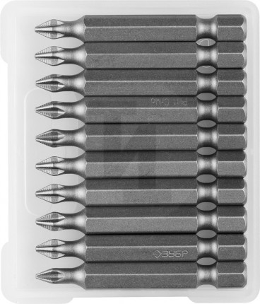 Биты ЗУБР "МАСТЕР" кованые, хромомолибденовая сталь, тип хвостовика E 1/4", PH1, 50мм, 10шт 26001-1-50-10