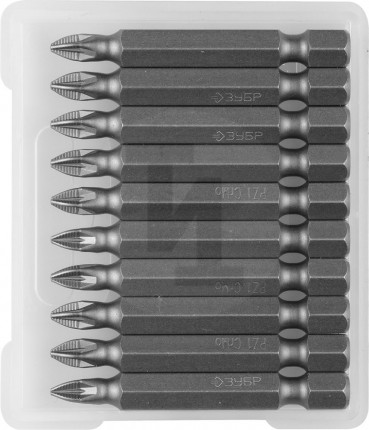 Биты ЗУБР "МАСТЕР" кованые, хромомолибденовая сталь, тип хвостовика E 1/4", PZ1, 50мм, 10шт 26003-1-50-10