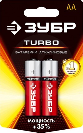 Щелочная батарейка 1.5 В, тип АА, 2 шт, ЗУБР Turbo 59213-2C_z01