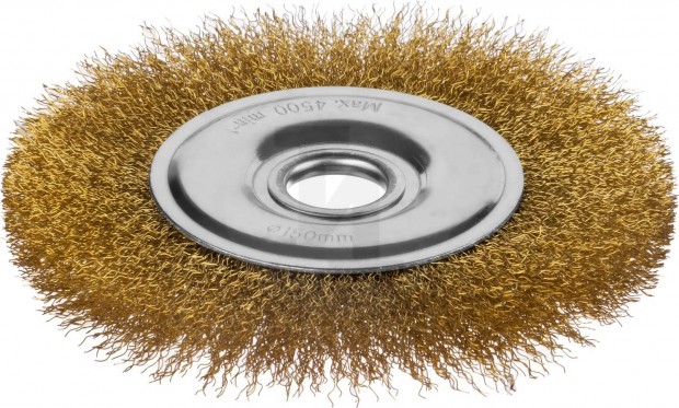 Щетка дисковая для УШМ, витая стальная латунированная проволока 0,3 мм, d=150 мм, MIRAX 35141-150 35141-150