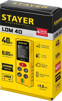 Дальномер лазерный, ″LDM-40″, дальность 40 м, 5 функций, STAYER Professional 34956