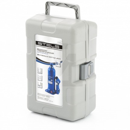 Домкрат гидравлический бутылочный, 5 т, h подъема 207-404 мм, в пластиковом кейсе Stels