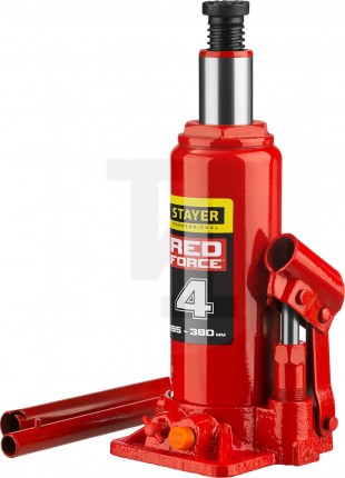 Домкрат гидравлический бутылочный "RED FORCE", 4т, 195-380 мм, STAYER 43160-4 43160-4_z01
