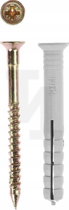 Дюбель-гвоздь полипропиленовый, потайный бортик, 8 x 120 мм, 2 шт, ЗУБР 4-301346-08-120