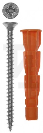 Дюбель универсальный полипропиленовый, с бортиком, в комплекте с оцинкованным шурупом, 6 х 52 мм, 12 шт, ЗУБР 4-301206-06-052
