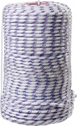 Фал плетёный полипропиленовый СИБИН 16-прядный с полипропиленовым сердечником, диаметр 8 мм, бухта 100 м, 520 кгс 50215-08