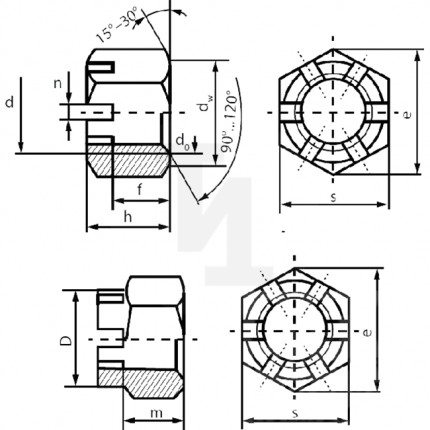 Гайка М42 корончатая оцинкованная исп.1 (6 шт) DIN 935 КНР м74099