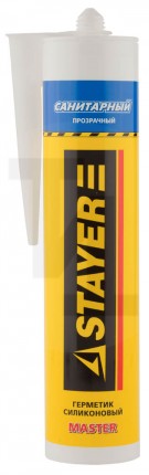 Герметик STAYER "MASTER" санитарный силиконовый, для помещений с повышенной влажностью, прозрачный, 260мл 41215-2_z01