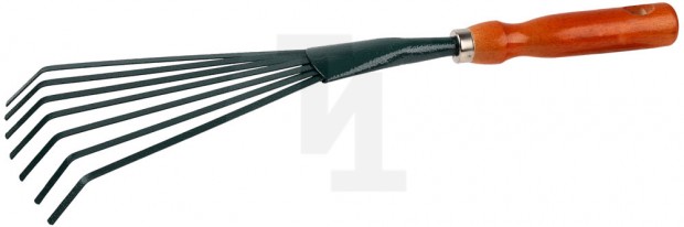 Грабельки GRINDA веерные с плоскими зубцами, из углеродистой стали с деревянной ручкой, 390 мм 8-421253_z01