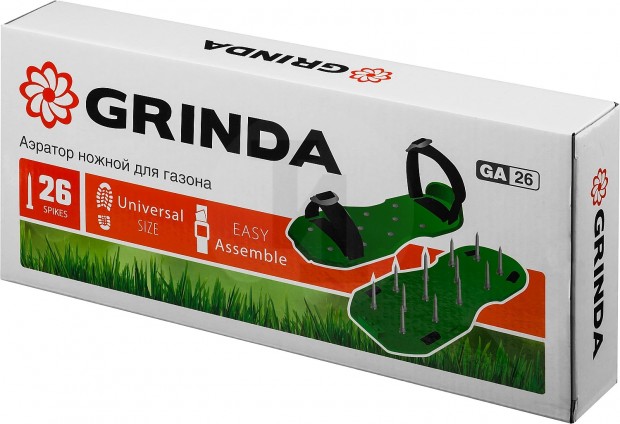 GRINDA GA-26 аэратор ножной для газона со стальными шипами, 26 шипов длиной 50мм 422111