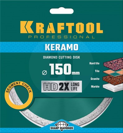 KERAMO 150 мм, диск алмазный отрезной сплошной по керамограниту, керамической плитке, KRAFTOOL 36684-150