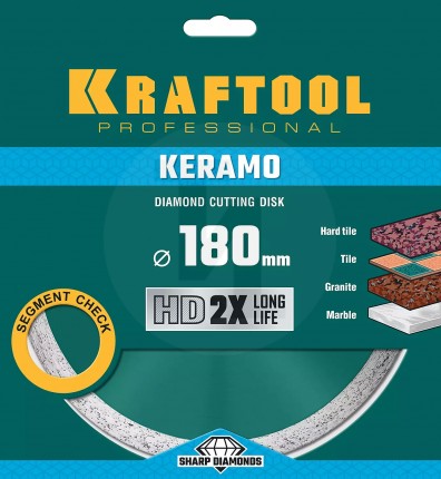 KERAMO 180 мм, диск алмазный отрезной сплошной по керамограниту, керамической плитке, KRAFTOOL 36684-180