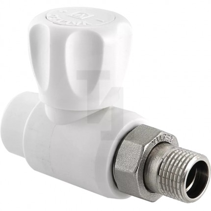 Клапан (вентиль) PP-R запорный белый НР Дн 20х1/2" Ру25 прямой для радиатора РосТурПласт 10531