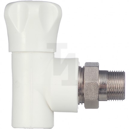 Клапан (вентиль) PP-R запорный белый НР Дн 20х1/2" Ру25 угловой для радиатора РосТурПласт 10533
