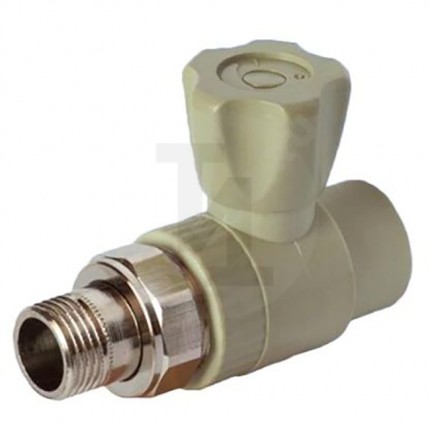 Клапан (вентиль) PP-R запорный серый НР Дн 20х1/2" Ру25 прямой для радиатора РосТурПласт 15820