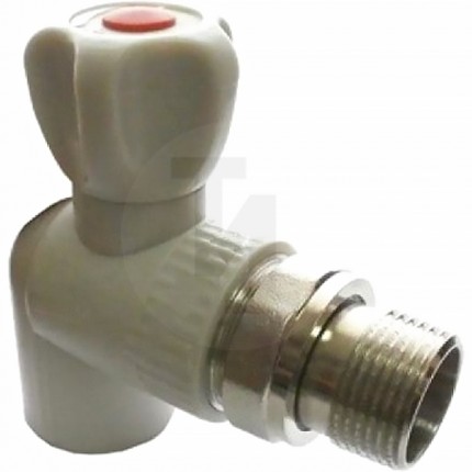 Клапан (вентиль) PP-R запорный серый НР Дн 20х1/2" Ру25 угловой для радиатора РосТурПласт 15821