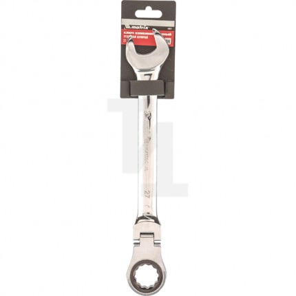 Ключ комбинированный трещоточный, 27 мм, CrV, шарнирный, зерк.хром Matrix 14872