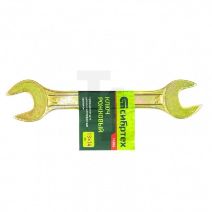 Ключ рожковый, 13 х 14 мм, желтый цинк, Сибртех 14306