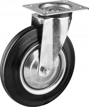 Колесо поворотное d=200 мм, г/п 185 кг, резина/металл, игольчатый подшипник, ЗУБР Профессионал 30936-200-S