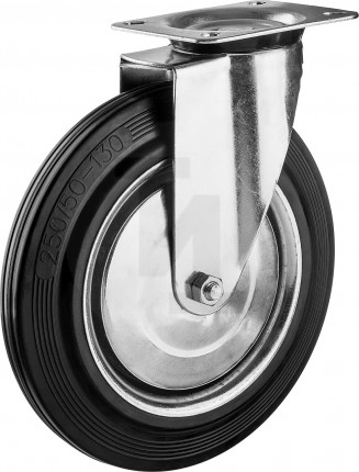 Колесо поворотное d=250 мм, г/п 210 кг, резина/металл, игольчатый подшипник, ЗУБР Профессионал 30936-250-S