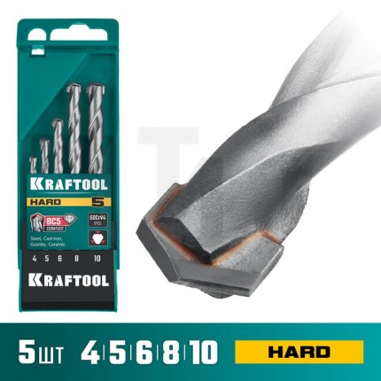 KRAFTOOL HARD 5 шт: 4-5-6-8-10 мм набор сверл по по твёрдым материалам 29177-H5