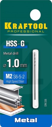 KRAFTOOL HSS-G 1.0 х40мм, Сверло по металлу HSS-G, сталь М2(S6-5-2)