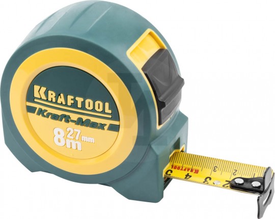 KRAFTOOL "Kraft-Max"  8м / 27мм мощная профессиональная рулетка со сверхшироким полотном 34127-08-27
