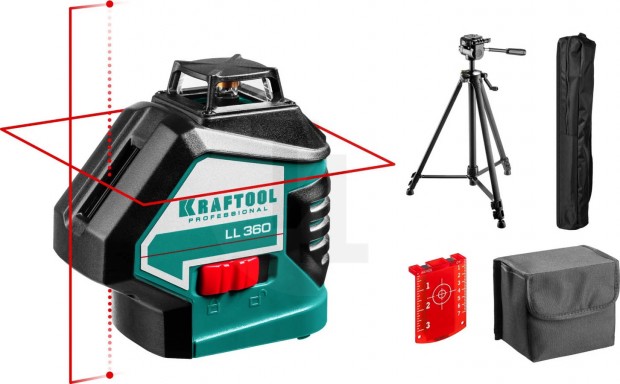 KRAFTOOL LL360 #3 нивелир лазерный, 2х360° , 20м/70м, IP54, точн. +/-0,2 мм/м, штатив, в коробке 34645-3