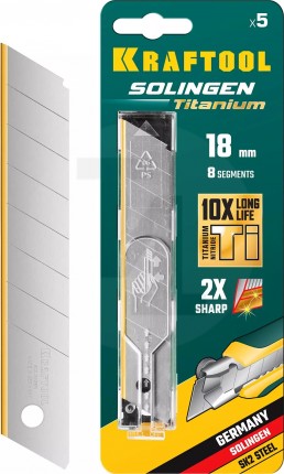 KRAFTOOL SOLINGEN Titanium 18 мм лезвия сегментированные с покрытием TiN, 8 сегментов, 5 шт 09605-TIN-18-S5_z02