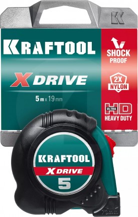 KRAFTOOL X-Drive 5м / 19мм рулетка с ударостойким обрезиненным корпусом 34122-05-19_z02
