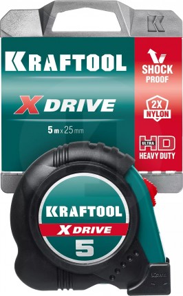 KRAFTOOL X-Drive 5м / 25мм рулетка с ударостойким обрезиненным корпусом 34122-05-25_z02