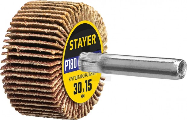 Круг шлифовальный STAYER лепестковый, на шпильке, P180, 30х15 мм 36606-180