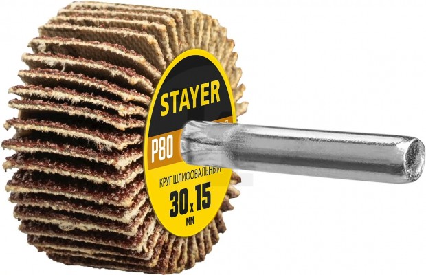 Круг шлифовальный STAYER лепестковый, на шпильке, P80, 30х15 мм 36606-080
