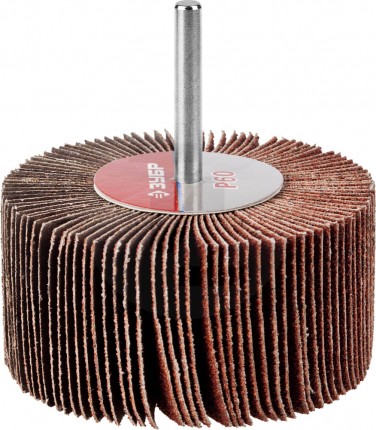 Круг шлифовальный ЗУБР "МАСТЕР" веерный лепестковый, на шпильке, тип КЛО, зерно-электрокорунд нормальный, P60, 40х80мм 36604-060