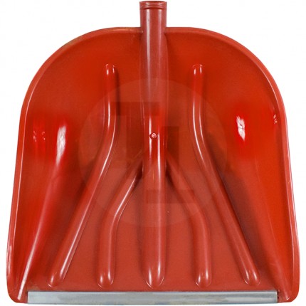 Лопата пластиковая снеговая D-32 (410х460мм) б/ч (цветная/красная) с оцинкованной планкой Сокол 197023
