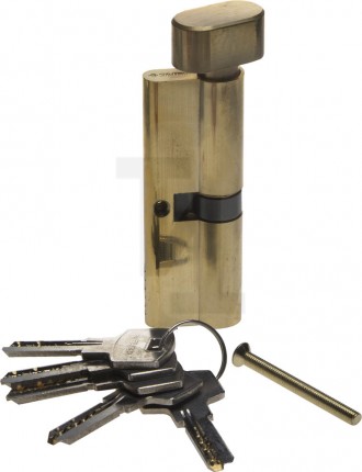 Механизм ЗУБР "ЭКСПЕРТ"цилиндровый, повышенной защищенности, тип "ключ-защелка", цвет латунь, 6-PIN, 90мм 52107-90-1