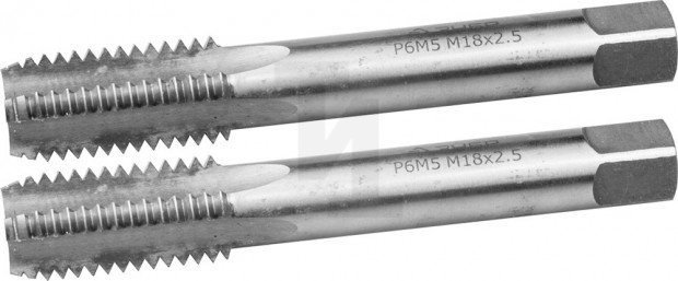 Метчики ЗУБР "ЭКСПЕРТ" машинно-ручные, комплектные для нарезания метрической резьбы в сквозных отверстиях, М18х2,5, 2шт 4-28007-18-2.5-H2