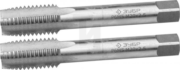 Метчики ЗУБР "ЭКСПЕРТ" машинно-ручные, комплектные для нарезания метрической резьбы в сквозных отверстиях, М20х2,5, 2шт 4-28007-20-2.5-H2