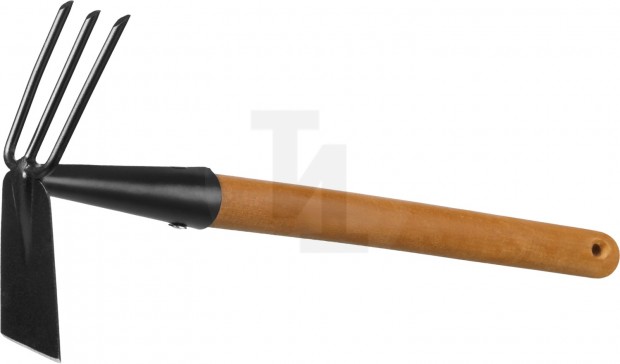 Мотыга-рыхлитель "PROLine", лопатка+3 зуба с деревянной ручкой, GRINDA 421517, 113х100х575мм 421517