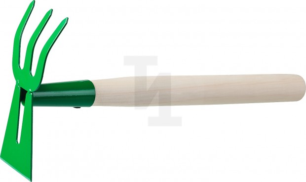 Мотыга-рыхлитель, РОСТОК 39627, с деревянной ручкой, "лопатка+3 зуба" гнутая, 145x75x390мм 39627