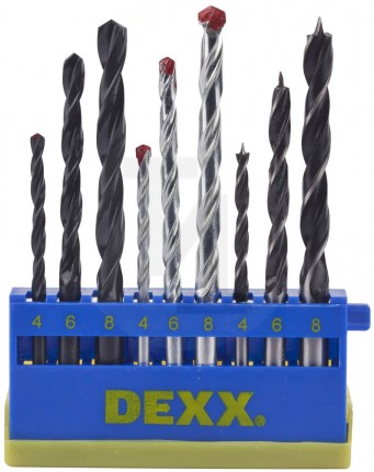Набор DEXX: Сверла комбинированные, по металлу d=4-6-8мм, по дереву d= 4-6-8мм, по кирпичу d=4-6-8мм, 9 предметов 2970-H9_z01