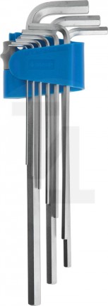Набор ключей имбусовых ЗУБР "ЭКСПЕРТ" длинные,Cr-Mo,сатинированное покрытие,эргоном держатель,HEX 1,5 - 10 мм,9шт 27465-H9